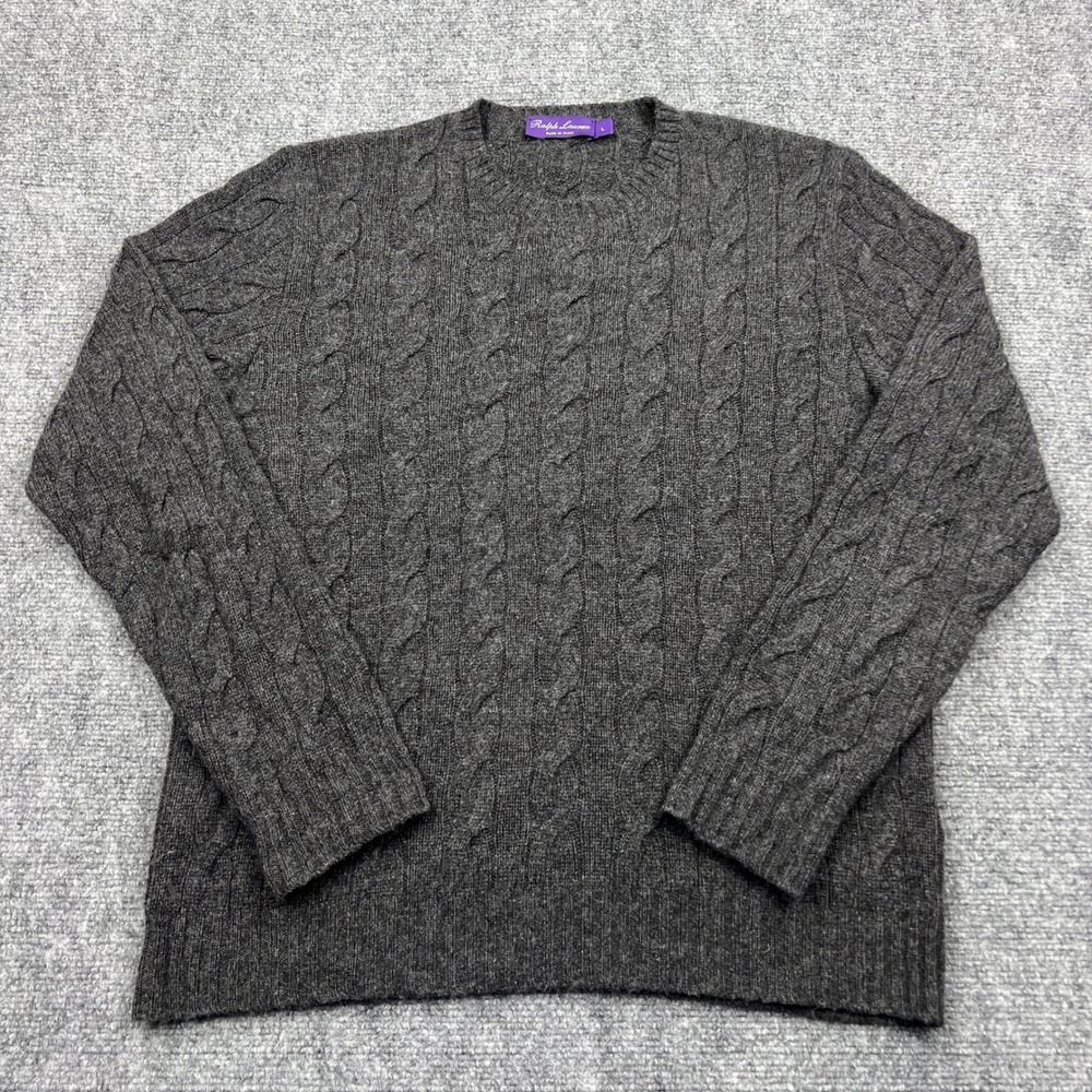 Ralph Lauren Purple Label 100% Cashmere Sweater Mens Large Gray Cable Knit Italy